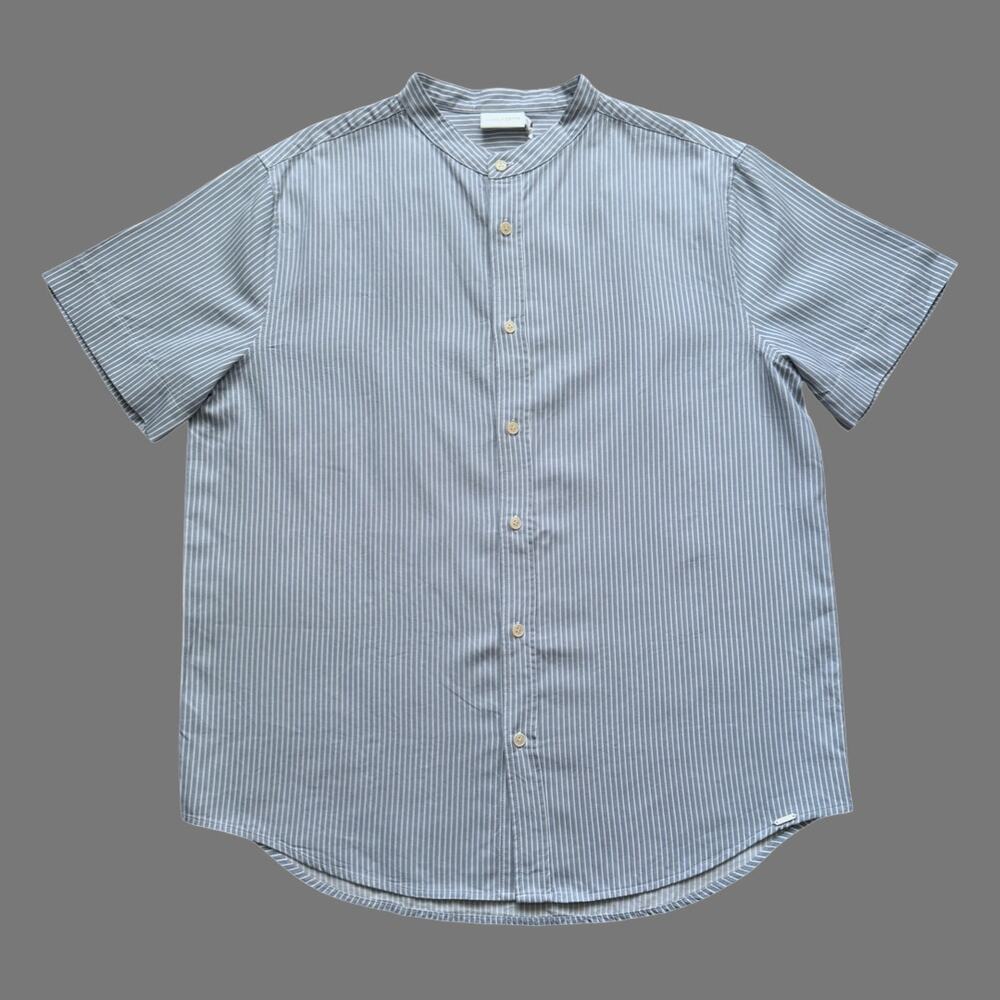 Cozy Earth Coastal Comfort Mock Neck SS Button Down Ocean Stripe XL